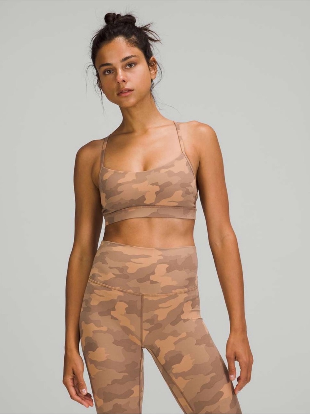 NEW Lululemon Flow Y Bra Nulu Heritage 365 Camo Beige Multi Size 8